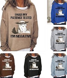 abordables -Sudadera de mujer de gran tamaño, mezcla de algodón, estilo deportivo, ropa de calle, estilo gato, con capucha, cuello redondo, manga larga, microelástica, cómoda, transpirable, tejido suave