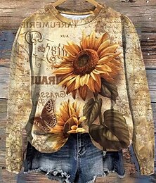 economico -Felpe da donna Floreale Casual Maniche lunghe Felpa Top regolari Stampa Khaki Autunno Inverno