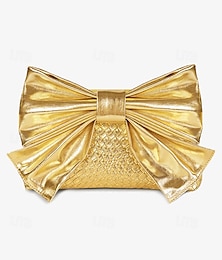 economico -borsa a mano da donna in similpelle color oro con fiocco oversize, finitura testurizzata, perfetta per feste serali, matrimoni ed eventi formali argento nero oro
