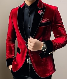 economico -Per uomo Giacca Blazer Tuxedo Natale Vintage Velluto Tinta unita Blazer Rosso Verde Taglio standard Monopetto - 1 bottone