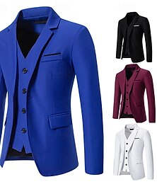 preiswerte -Herren Blazer Sakko Geschäft Cocktailparty Hochzeitsfeier Modisch Brautkleider schlicht Frühling & Herbst Baumwollmischung Feste Farbe Knopf Tasche Komfortabel Einreihiger Verschluss Blazer Schwarz