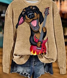 abordables -Sudadera con capucha informal para mujer, con estampado de perro y animales, de manga larga, color caqui, para otoño e invierno