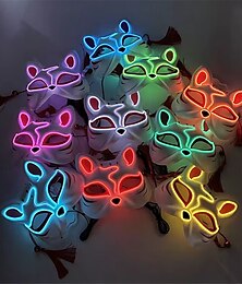 economico -maschera luminosa a led da carnevale con volpe - decorazione per feste di festival, regalo per streaming live di celebrità su internet, alimentato da batterie AA - 1 pz.
