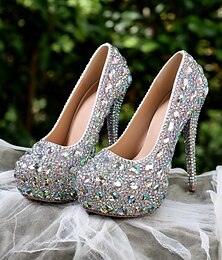 abordables -Escarpins à talons hauts ornés de strass argentés pour femmes – chaussures de mariée ou de soirée glamour pour mariage et occasions spéciales