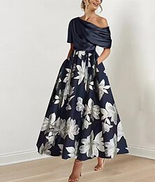 economico -Abito della madre della sposa A-Line elegante off shoulder lunghezza caviglia charmeuse maniche a metà con fascia/riband abito da derby abito da gara abito da ospite di matrimonio 2025