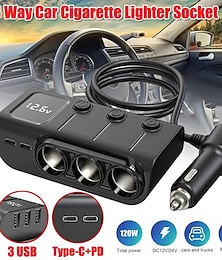 abordables -Divisor de enchufe para encendedor de automóvil de 3 vías, adaptador de cargador de corriente CC de 12 V/24 V con 3 puertos USB, 1 puerto tipo C, 1 puerto de carga rápida PD