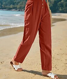 baratos -Mulheres Calças Esportivas chinês Moda Roupa de rua Comprimento total Cintura Alta Tecido Bolsos Cintura elástica Confortável Macio Micro-Elástica Ao ar livre Rua Ferrugem Verde Primavera Outono