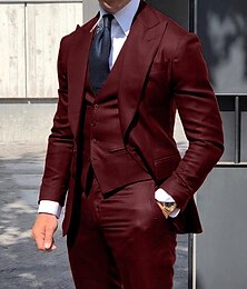 economico -Completi da matrimonio da uomo Completi per il ritorno a casa Bordeaux Blu royal a colore uniforme Taglio su misura 3 pezzi monopetto a un bottone