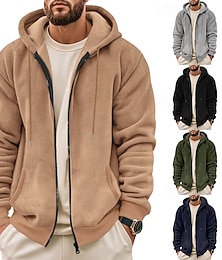 abordables -Homme Sweat à capuche Sweat à capuche zippé Sweat à capuche gaufré Sweat à capuche en polaire Noir Vert Véronèse bleu marine Kaki Gris À capuche Uni Avec Poches Sport & Loisir Quotidien Fête Polyester