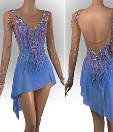 preiswerte -Eiskunstlaufkleid Damen Mädchen Eislaufen Kleid Himmelblau Offener Rücken Netzstoff Spandex Hohe Elastizität Training Wettbewerb Eiskunstlaufkleidung Klassisch Kristall / Strass Langarm Eislaufen
