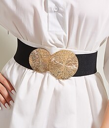 abordables -ceinture élastique pour femme avec boucle circulaire dorée - ceinture extensible large et tendance pour robes, occasions décontractées et formelles