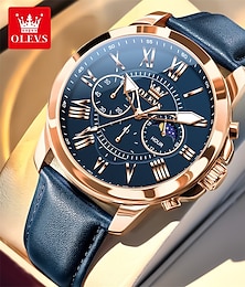 abordables -Reloj de negocios para hombre de Olevs, pequeño reloj de cuarzo multifuncional con pantalla de fase lunar de tres pines que brilla en la oscuridad, reloj informal simple a la moda para hombre a prueba de agua