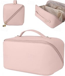 economico -Borsa cosmetica da viaggio di grande capacità per gioielli, organizer per trucco alla moda in pelle PU, borsa da toilette portatile con maniglia per viaggio e stoccaggio