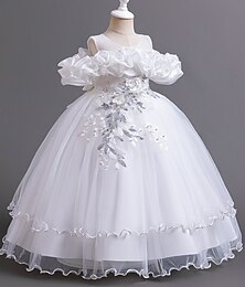 economico -Abito per Ragazza dei Fiori Lunghezza Piena per Principessa Abito Carino per Prom Chiffon con Fiocco(i) Plissé a Strati Fit 3-16 Anni