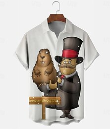 economico -Giorno della marmotta Per uomo Animale Costumi Halloween Camicia casual Camicia con Bottoni Manica Corta Casual Casual Casuale Estate Primavera Collo ripiegato Cardigan con Bottoni Tasca Bianco