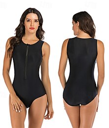 billiga -Dam Rash-guards Baddräkt UV Solskydd UPF50+ Lättvikt Ärmlös Elastan Kroppsdräkt Baddräkt Dragkedja fram Simmning Surfing Strand Vattensport Solid färg Sommar Vår Höst