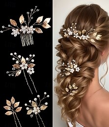 abordables -ensemble d'accessoires de cheveux de mariée en feuille d'or et d'argent avec fausses perles et cristaux - épingles à cheveux et peigne élégants pour femmes, parfaits pour les mariages et les occasions spéciales