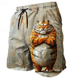 olcso -Férfi Állat Tigris Vicces Úszónadrágok Deszkás short Rövidnadrágok Közepes csípő Utcai sikk Hawaii Hétköznapi Napi Szabadság Zseb Zsinór Rugalmas derék Tervező Ruházat