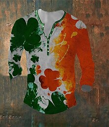 preiswerte -Herren St. Patrick Grafik Kleeblatt T Shirt T-Shirt Langarm 3D-Druck Mode Designer Basic Urlaub Straße Ausgehen Frühling & Herbst 1 2 3 4 5 Henley Henley T-Shirt