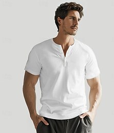 preiswerte -Herren T Shirt Kurzarm Henley-Kragen Sommer Frühling Einfarbig Urlaub Vintage Tropisch Knöpfe Weiß Marineblau Blau Top T-Shirt für Herren