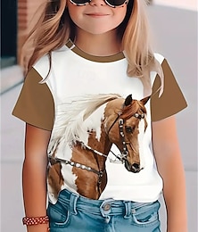 economico -Da ragazzo Da ragazza 3D Pop art Cavallo maglietta T-shirt Manica corta Estate Primavera Di tendenza Essenziale Bambino 4-12 anni Girocollo Esterno Informale Giornaliero Standard