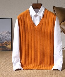 abordables -Hombre Suéter de punto Tejer Color sólido Escote en Pico Prendas de punto Elegante Exterior Hogar Ropa Otoño Invierno Negro Naranja S M L
