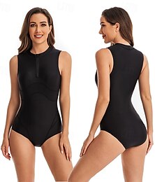abordables -Femme Maillot Anti UV Maillot de bain 1 pièce Protection solaire UV UPF50+ Poids Léger Sans Manches Spandex Le Maillot de corps Maillot de bain Zip sur le devant Natation Surf Plage Sports nautiques