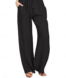 abordables -Mujer Talla Asiática Pantalones cortos de lino y algodón Pantalones inspirados en el lino Pantalones de lino y algodón Sencillo Longitud total Media cintura Color sólido Retazos Correa Confortable