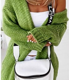 economico -Per donna Felpa Cardigan Elegante Di tendenza Streetwear Colore puro Con cappuccio Lavorato a maglia Manica lunga Top regolari Maglia Esterno Giornaliero Fine settimana Verde Cachi Autunno Inverno