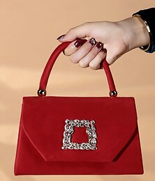 economico -elegante pochette da sera rossa da donna con fibbia in strass, finitura scamosciata, manico superiore e tracolla a catena, perfetta per matrimoni, feste ed eventi formali mandorla nero rosa