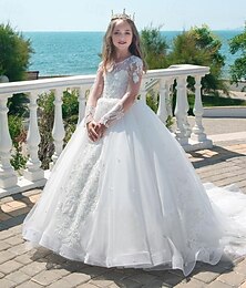 preiswerte -kinderkleidung Mädchen Kleid für die Erstkommunion Party Kleid Feste Farbe Ärmellos Langarm Leistung Hochzeit Party Gitter Prinzessin Süß Gitter Mitte der Wade Etuikleid Tüll-Kleid Sommer Frühling