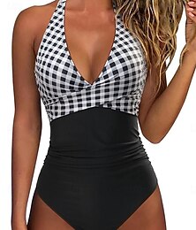 abordables -Femme Maillots de Bain Une pièce Maillot de bain Dos Nu Patchwork Mode Magnifique Graphic Col en V Sans Manches Maillots de bain