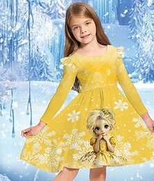 levne -Girls ' 3D Grafika Komiks Šaty Šaty s volánky Dlouhý rukáv Léto Jaro Dovolená Denní Princeznovské Krásná Sladký Děti 4-12 let Volnočasové šaty Áčkové šaty Délka ke kolenům Běžný