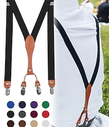 abordables -Tirantes elásticos ajustables con detalles de piel sintética y clips de metal: diseño clásico con espalda en Y para hombres, perfecto para eventos formales, bodas y uso diario.