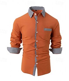 preiswerte -Herren Hemd Oberhemd Knopfhemd Farbblock Hochzeit Party Schwarz Weiß Rosa Orange Langarm Kargen Frühling & Herbst Bekleidung Patchwork