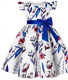 abordables -Enfants Fille Robe de fête Fleur Sans Manches Utilisation Anniversaire A Volants Noeud de cravate Magnifique Doux Coton Mi-long robe soirée Robe Évasée Robe Trapèze Eté 4 ans et + Rose Claire Rouge
