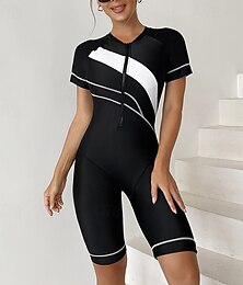 abordables -Femme Maillot Anti UV Maillot de bain 1 pièce Poids Léger Manche Courte Le Maillot de corps Maillot de bain Zip sur le devant Natation Surf Plage Sports nautiques Mosaïque Imprimé Eté Printemps