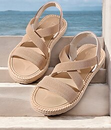 voordelige -Marineblauwe sandalen met kruisbandjes voor dames, lichtgewicht en comfortabele espadrille-stijl flats voor zomerstrand en casual wear