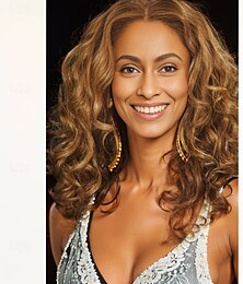 cheap -Beyonce Inspired Wigs Synthetic Wig Curly Asymmetrical Wig Medium Length Brown Synthetic Hair Women's Fashionable Design Soft Natural Brown