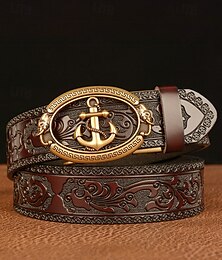 economico -cintura da uomo in vera pelle vintage con fibbia ad ancora – accessorio in stile nautico per abbigliamento casual e formale