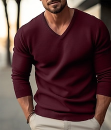 abordables -Homme Chandails de Noël Robe pull Pull en laine Pull A côtes Tricoter Normal Tricoté Coupe Cintrée Plein Col V Moderne contemporain Noël Travail Vêtement Tenue Hiver Noir Rouge S M L