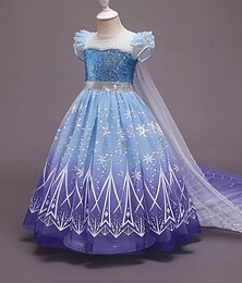 cheap -Frozen Princess Elsa Dress Cloak Flower Girl Dress Girls' Movie Cosplay Cosplay Costume Party Blue Dress Children's Day Masquerade Polyester World Book Day Costumes
