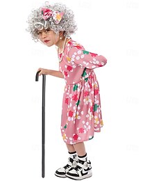 preiswerte -Alte Frau Oma Halloween Outfits Kostüm Verkleiden mit Oma Lustiges Kostüm Kinder Mädchen Halloween Karneval 100. Schultag Einfache Halloween-Kostüme Verkleiden