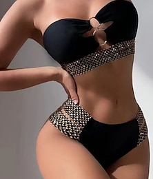 abordables -Femme Maillots de Bain Bikinis 2 pièces Slip Brésilien Maillot de bain Dos Nu Mince Vacances Tenues de plage Géométrique Sans Bretelles Sans Manches Maillots de bain