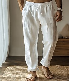 economico -Per uomo Pantaloni di lino Pantaloni Pantaloni estivi Pantaloni di garza A cordoncino Vita elastica Gamba dritta Liscio Comfort Traspirante Lunghezza intera Interni Informale Giornaliero Di tendenza