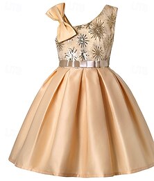 preiswerte -kinderkleidung Mädchen Party Kleid Feste Farbe Ärmellos Leistung Geburtstag Pailletten Krawattenknoten Schön Süß Polyester Knielang abendkleider Schaukelkleid A Linie Kleid Sommer 4 Jahre + Silber