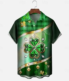 billige -St. Patrick Herre kløver Uformell skjorte Kortermet Fritid Avslappet Sommer Vår Aftæpning Knepp opp Grønn