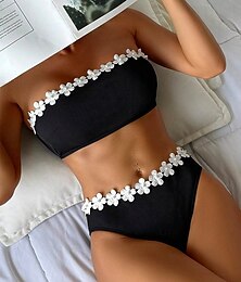 abordables -Femme Maillots de Bain Bikinis 2 pièces Slip Brésilien Maillot de bain Dos Nu Mince Vacances Tenues de plage Couleur unie Sans Bretelles Sans Manches Maillots de bain
