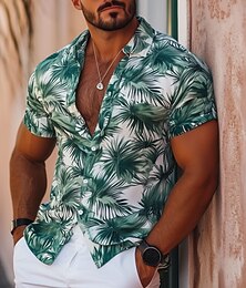 economico -Per uomo A foglia Tropicale Camicia hawaiana Camicia Aloha Manica corta Hawaiano Da mare Estate Primavera Collo ripiegabile Abbottonare Bianco Blu Arancione Verde