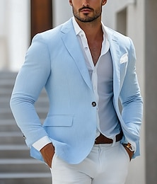 preiswerte -Herren Blazerjacke Hochzeit Alltagstauglich Mode Lässig Ganzjahres Polyester Einfarbig Basic Einreihig Ein-Knopf Blazer Himmelblau